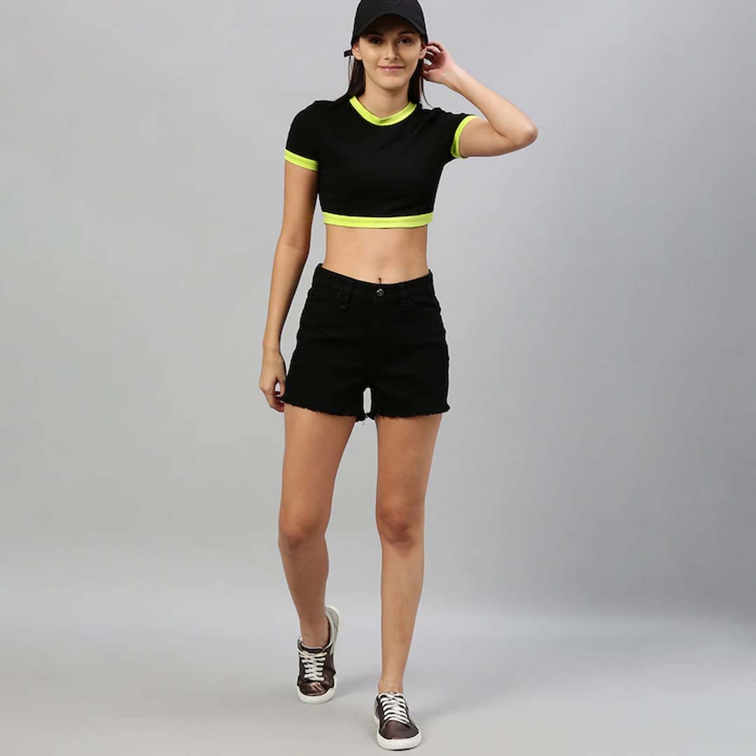 Black Solid Shorts